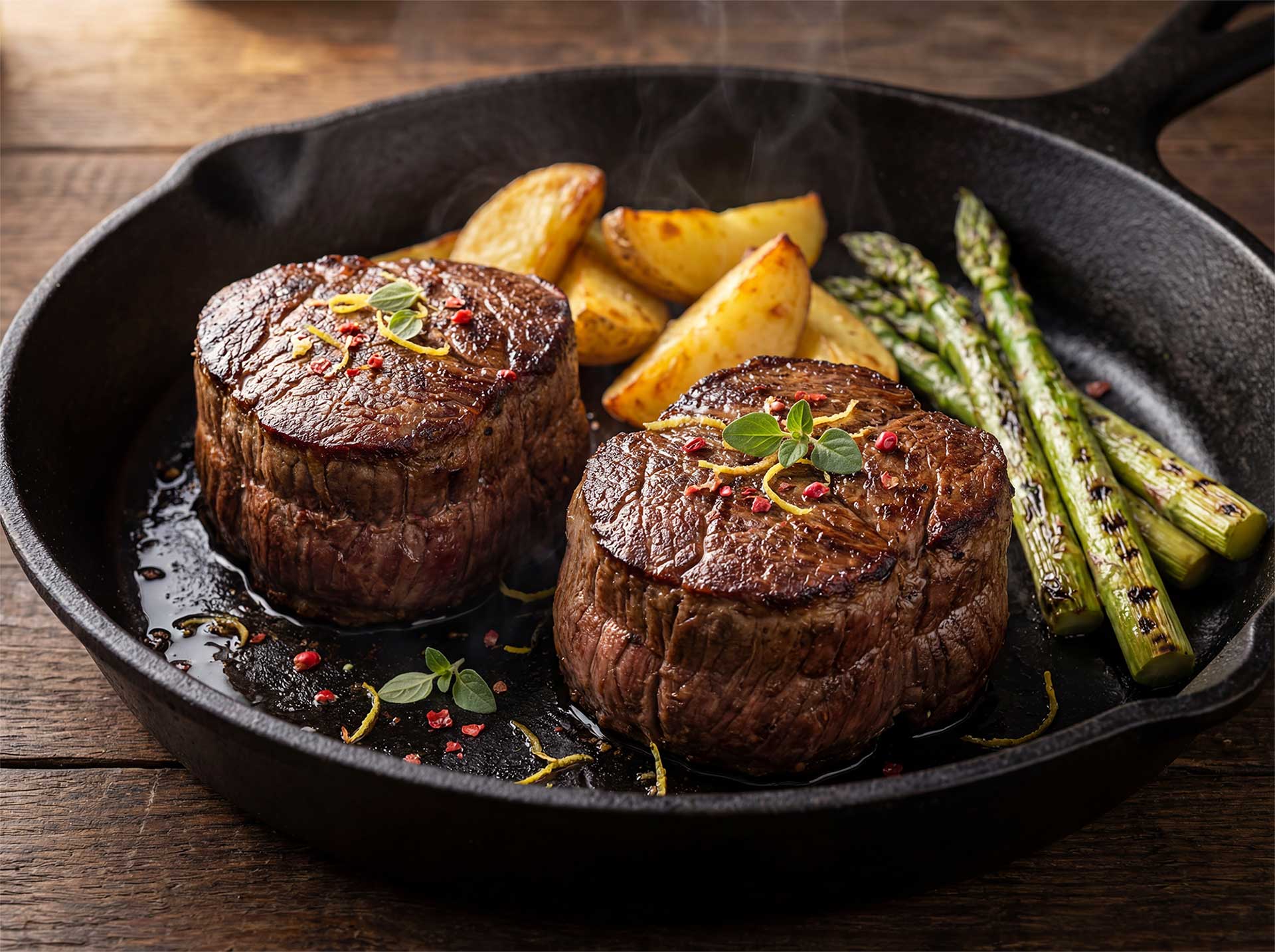 Exquisite gourmet filet mignon steak plated professionally